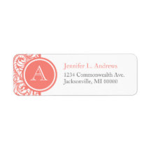Light Coral Wedding Damask letter Return Address Custom Return Address Labels