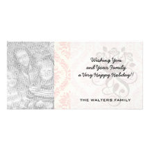 light cream and pink damask custom photo card
