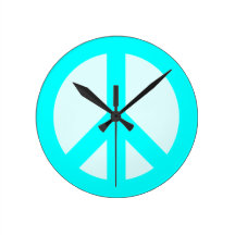 Light Cyan Peace Sign Wall Clock