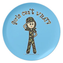 Light Female Army Girl Dinner Plate
