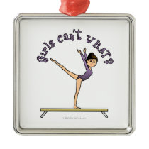 Light Female Gymnast on Balance Beam Christmas Tree Ornaments