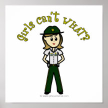 Light Female Sheriff in Green Uniform Print
