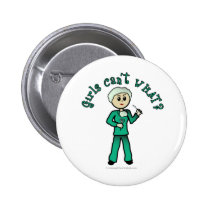 Light Female Surgeon in Green Scrubs buttons