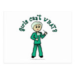 Light Female Surgeon in Green Scrubs Post Cards