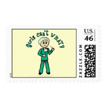 Light Female Surgeon in Green Scrubs Stamp