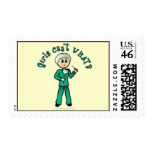 Light Female Surgeon in Green Scrubs Stamp