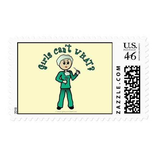 Light Female Surgeon in Green Scrubs Stamp