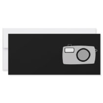 Light Gray and Black Camera. On Black. Rack Cards