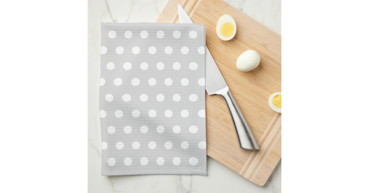 Light Gray and White Polka Dot Pattern. Kitchen Towel Zazzle