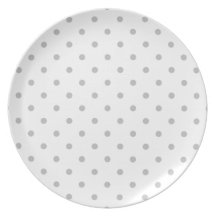 Light Gray and White Polka Dot Pattern. Party Plate