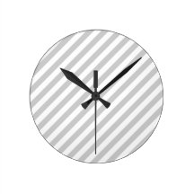 Light Gray and White Stripes. Round Clocks
