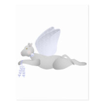 Light Gray Angel Cat With Blue Wings Postcard