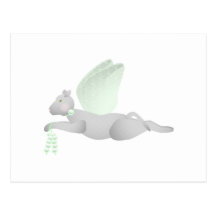 Light Gray Angel Cat With Green Wings Postcard