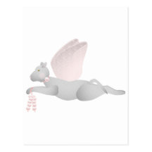 Light Gray Angel Cat With Pink Wings Post Cards