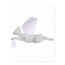 Light Gray Angel Cat With Purple Wings Postcard