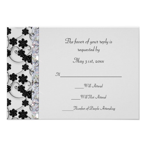 Light Gray & Black Flowers Diamond Shimmer Wedding Personalized Announcement