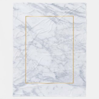 Light Gray Marble Texture Print & Gold Accent Fleece Blanket