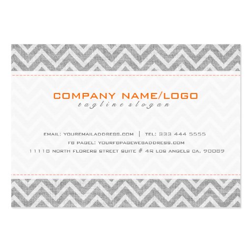 Light Gray & Orange Chevron Pattern Linen Look Business Card Templates (back side)