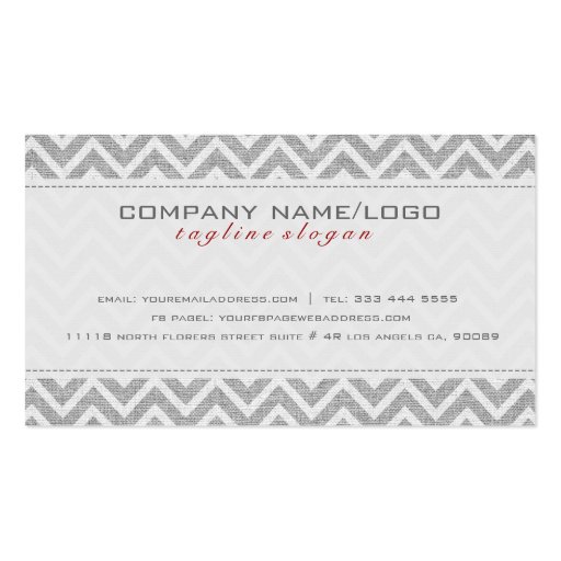 Light Gray Retro Chevron Pattern Linen Texture Business Card (back side)