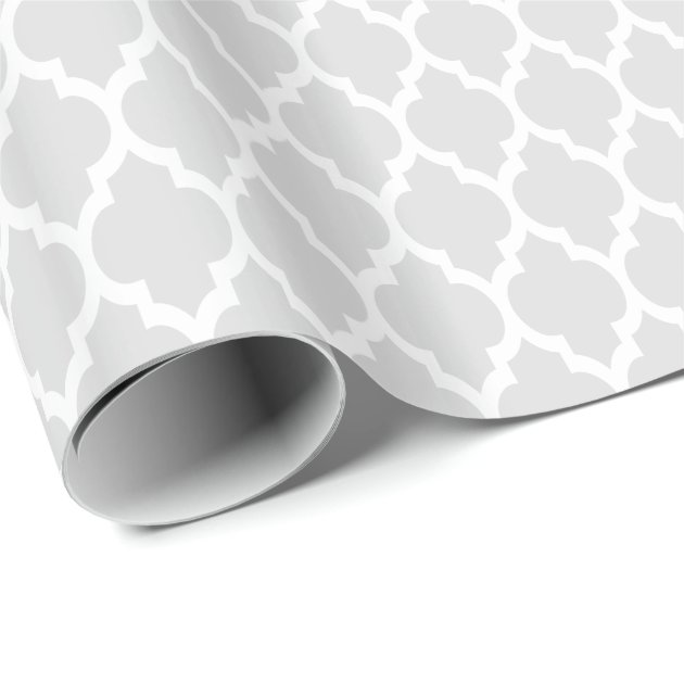 Light Gray White Moroccan Quatrefoil Pattern #4 Wrapping Paper 3/4