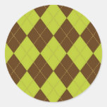 Light Green and Brown Argyle Pattern Round Sticker
