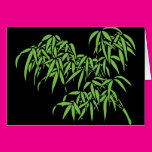 Light Green Bamboo Leaves on Black Greeting Card