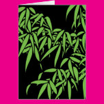 Light Green Bamboo Leaves on Black Greeting Cards
