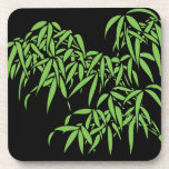 Light Green Bamboo Leaves on Black Coasters
