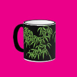 Light Green Bamboo Leaves on Black Mugs