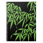 Light Green Bamboo Leaves on Black Note Books