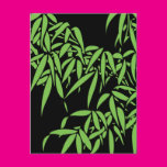 Light Green Bamboo Leaves on Black Postcard