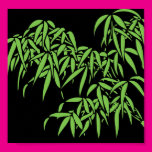 Light Green Bamboo Leaves on Black Poster