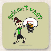 LIght Green Basketball Girl Beverage Coasters