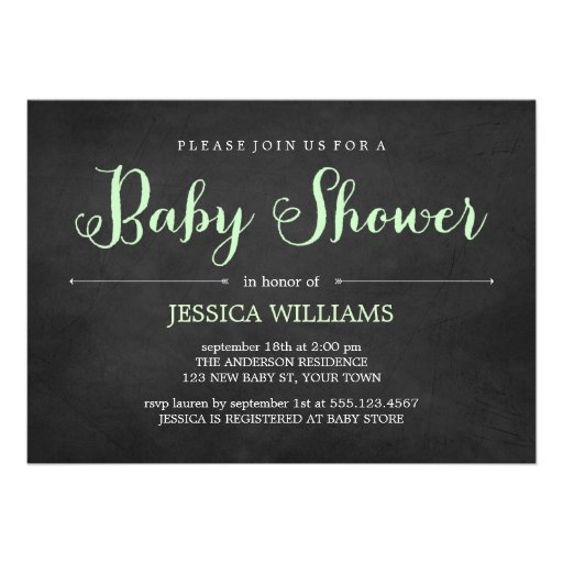 Light Green Chalkboard Baby Shower Personalized Announcements