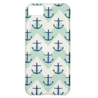 Light Green Chevron Anchors Case For iPhone 5C