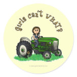 Light Green Farmer Girl Round Stickers