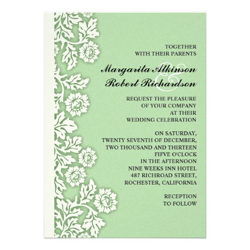 light green flourishes pretty wedding invitations