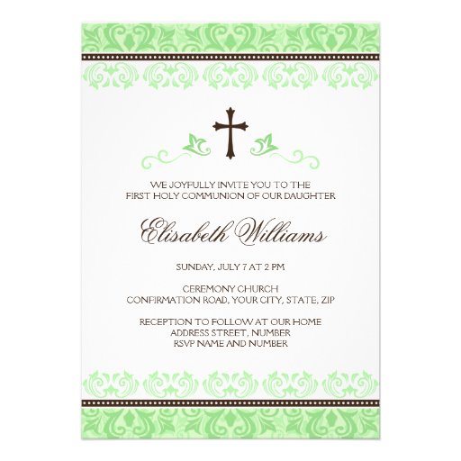 Light green lace first holy communion confirmation custom announcement