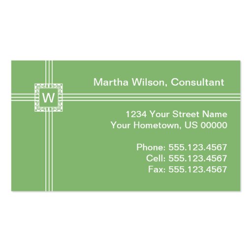 Light Green Monogram Business Card