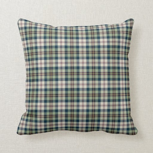 Light Green, Navy Blue and Cream Plaid Pattern Throw Pillow Zazzle