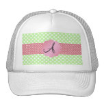 Light green polka dots monogram hats