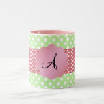 Light green polka dots monogram mugs