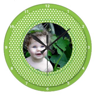Light Green Polkadot Frame Round Clock