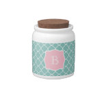 Light Green Quatrefoil Pink Monogram Candy Jars