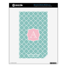 Light Green Quatrefoil Pink Monogram Decals For NOOK Color