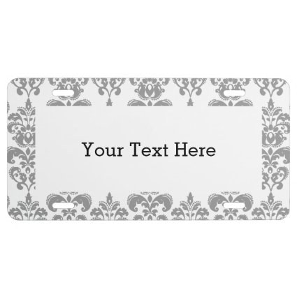 LIGHT GREY AND WHITE DAMASK PATTERN 2 LICENSE PLATE