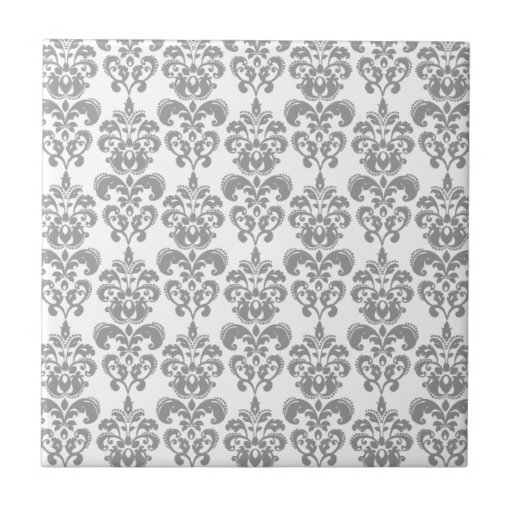 LIGHT GREY AND WHITE DAMASK PATTERN 2 TILE Zazzle