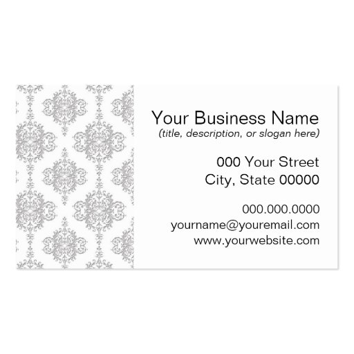 Light Grey and White Vintage Damask Business Card Template