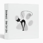 Light Grey Halftone Paw Print & Black Cat 3 Ring Binders