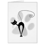 Light Grey Halftone Paw Print & Black Cat Card